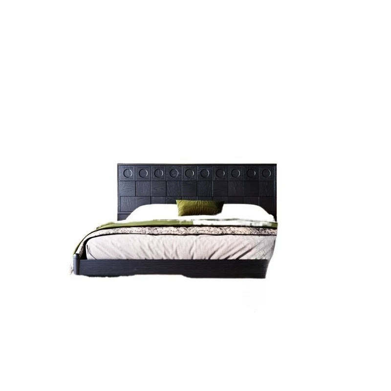 

Black all solid wood bed French retro master bedroom ash wood double bed medium antique 1.8M wedding bed