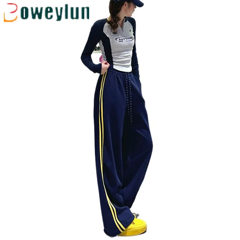 

Boweylun Wide-leg Sports Sweatpants Female Autumn Winter New Women Paratrooper Pants High-waisted Casual Straight Trouser Girls