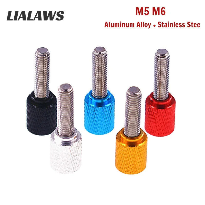 M5 M6 Colourful Thumb Screw Aluminum Alloy Knurled Head & Stainless Steel Thread Hand Tighten Bolt Grip Knob Step Machine Bolt