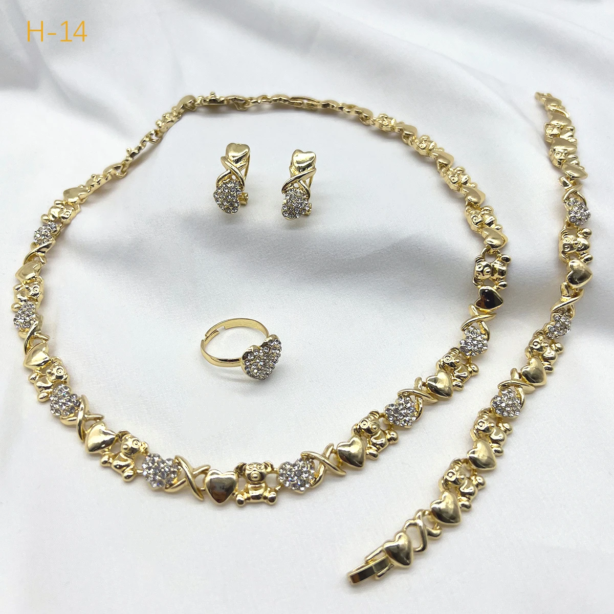 Italian Heart Necklace Earrings Jewelry Set Girls Ring Bracelet Birthday Gifts 18K Gold Plated Woman Delicate Accessories