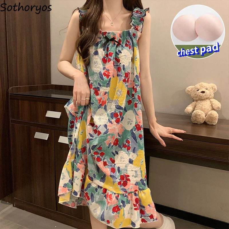 Nightgowns Women Flowers Colorful Special Home Daily Creativity Basics Korean Style Leisure All-match Ladies Comfort Vintage Ins