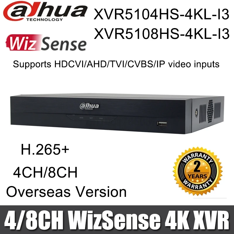 Dahua 4K XVR XVR5104HS-4KL-I3 4CH XVR5108HS-4KL-I3 8CH WizSense Digital Video Recorder For HDCVI/AHD/TVI/CVBS/IP video inputs