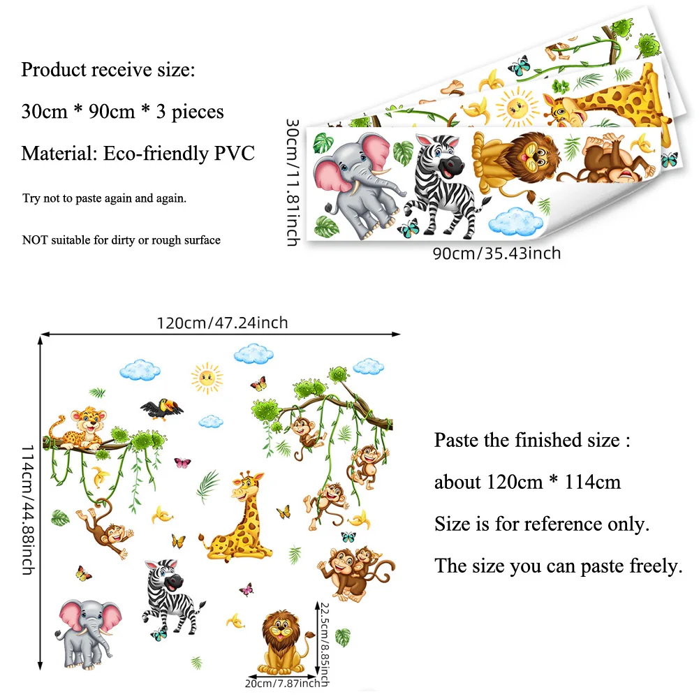 Cartoon Forest Animal Gathering Wall Stickers Kids Room Background Decor Mural Baby Bedroom Home Decoration Self-adhesive Decals