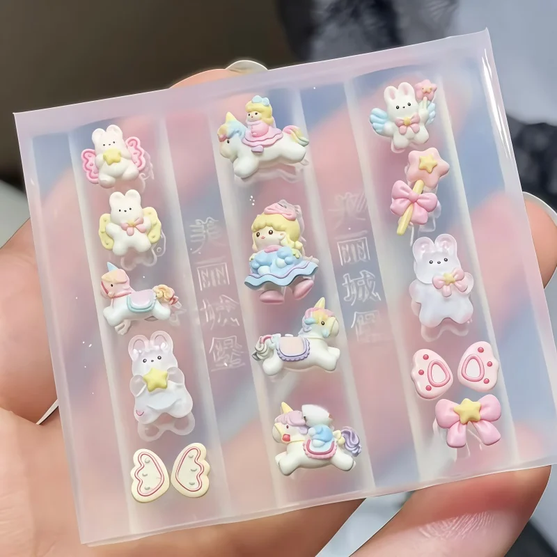 Picture 7: Dreamy Unicorn Rainbow Horse Bowtie Candy Bean Carousel Cute Rabbit 3D Nail Art Decorations DIY Transparent Silicone Mold