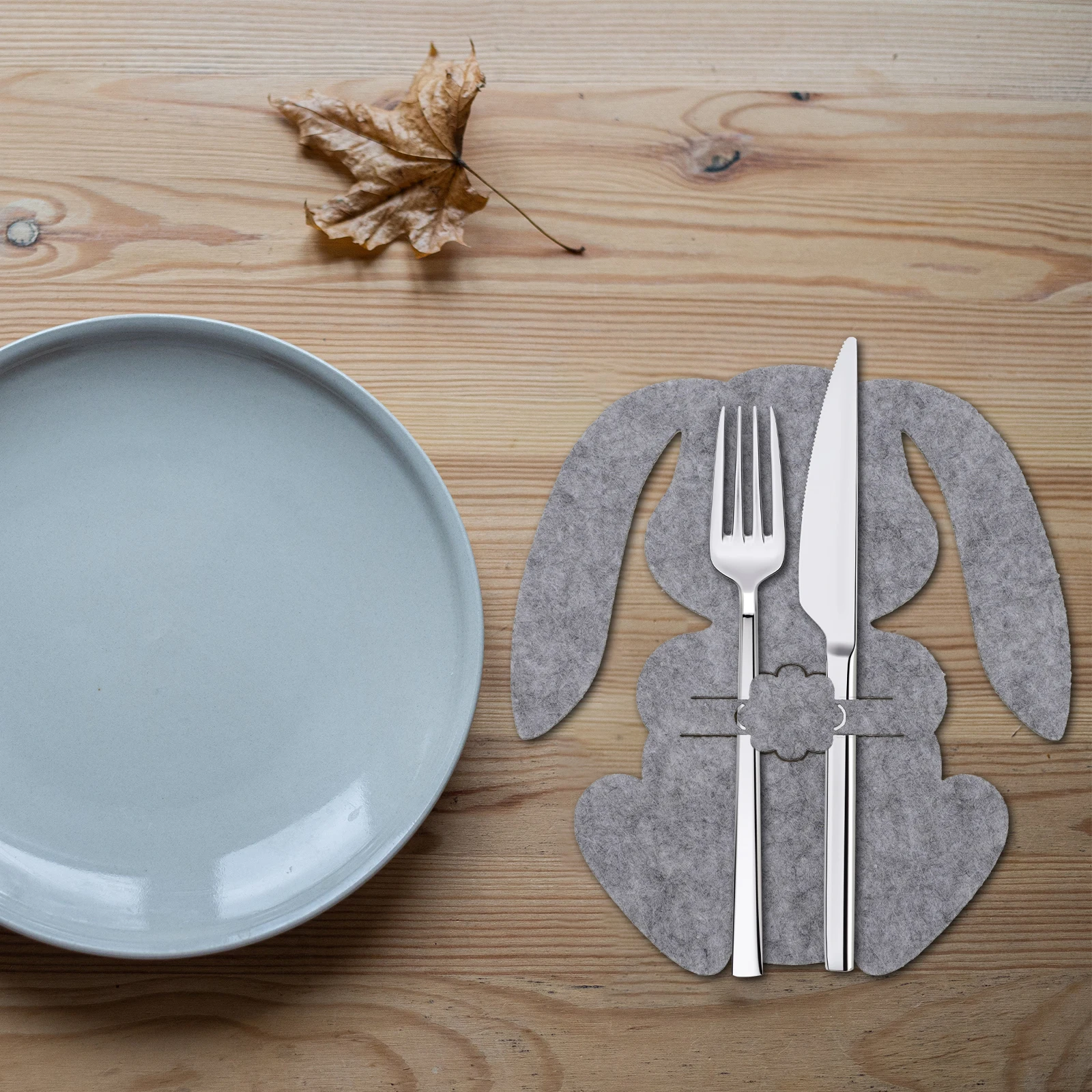 

12pcs Rabbit Tableware Covers Adorable Bunny Easter Flatware Sleeve Cutlery Holder Grey Party Decor Storage Organizer