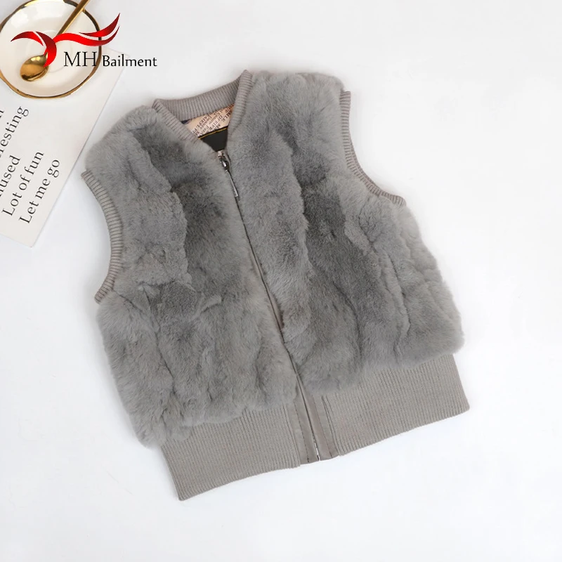 Chaleco de piel de conejo auténtica Natural cálido para otoño e invierno, abrigo corto, ropa para niños y niñas, Tops Kawaii de piel para mujeres