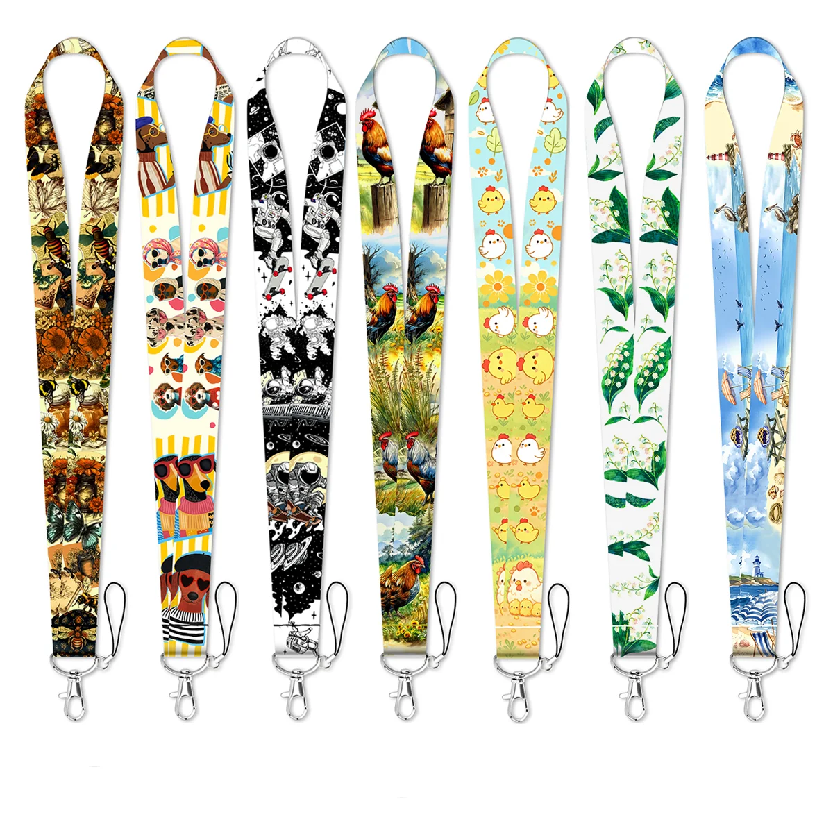 Astronaut Rooster Dog Strap Keychain Cartoon Lanyard For Cars Motorcycles Key Anti-Lost Rope Fahion Accessories Gift for Friend