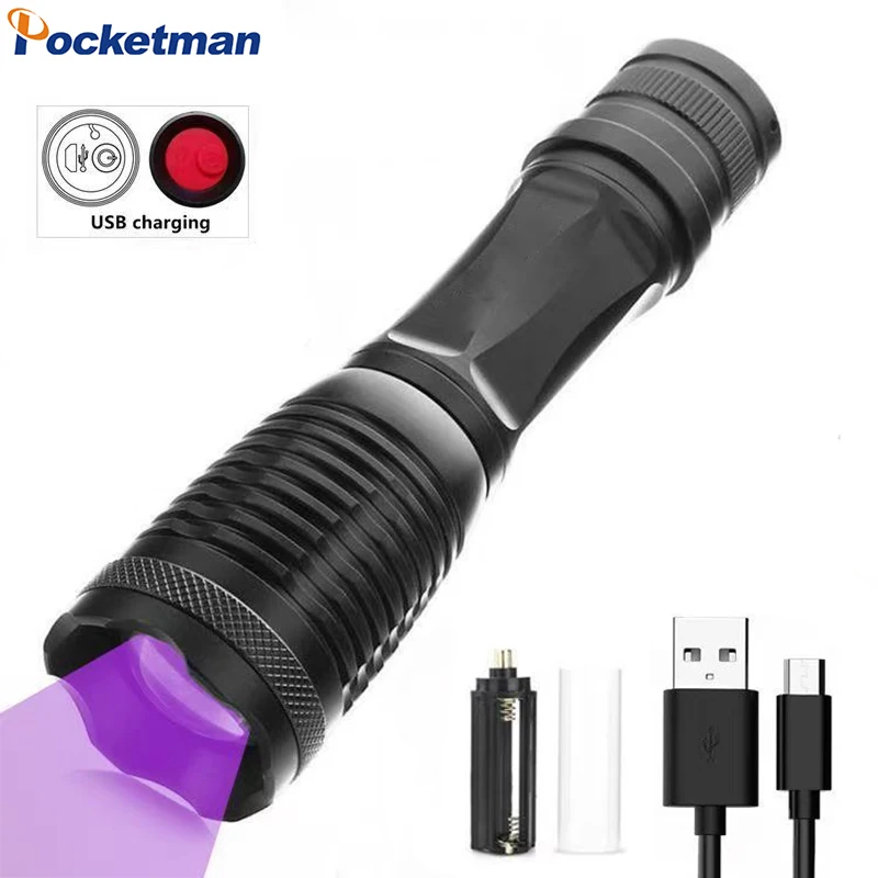 UV Flashlight 2 In 1 White Light Zoomable Waterproof LED Torch Ultraviolet Blacklight for Pet Stains Scorpions Inspection
