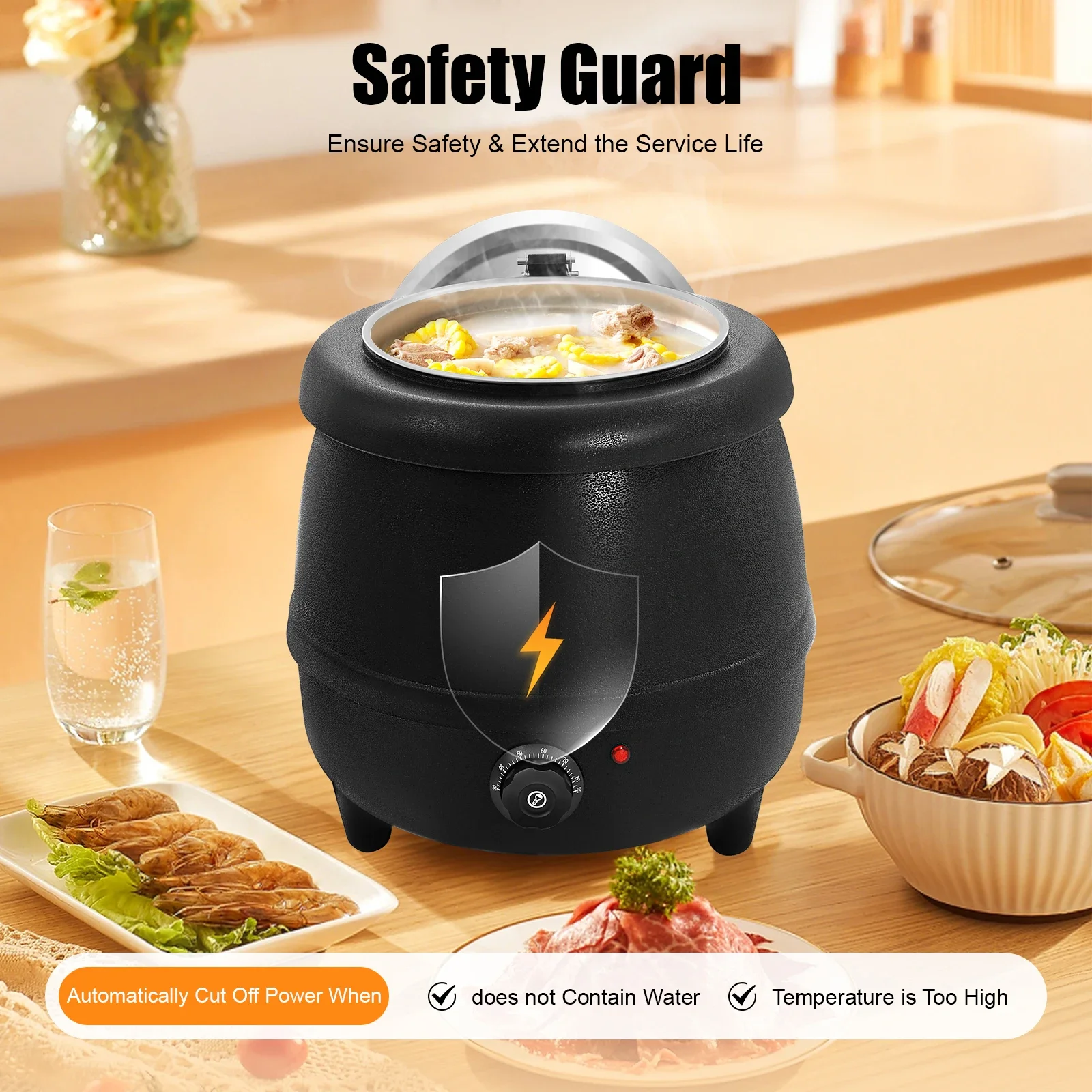 10L ステンレス鋼電気スープ断熱ポット 400W サーマルウォーマー 食器洗い機対応ライナー & 30-85 ° C コントロール 13.78×14.17インチ