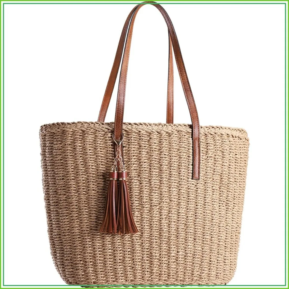 M Size Travel Straw Tote Bag Woven Summer Handmade Shoulder Handbag