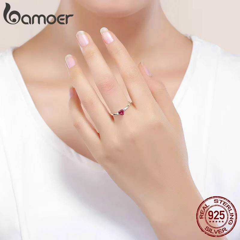 BAMOER Authentic 100% 925 Sterling Silver Ring Love Heart Ring Original Wedding Jewelry Gift For Women SCR389