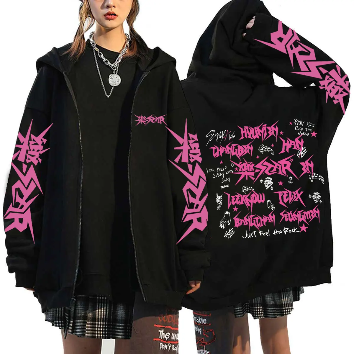 Straykids Hoodie For Men Long Sleeve Jacket Loose Casual Gothic Harajuku Streetwear Kpop Street Korean Style Classic Simple