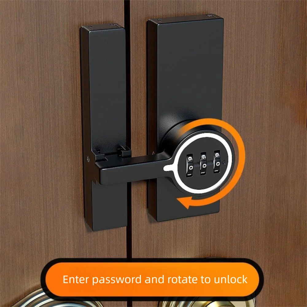 Zinc Alloy Password Door Lock Luminous 180 Degree Security Door Buckle Anti-theft 3-Digit Password Sliding Door Lock