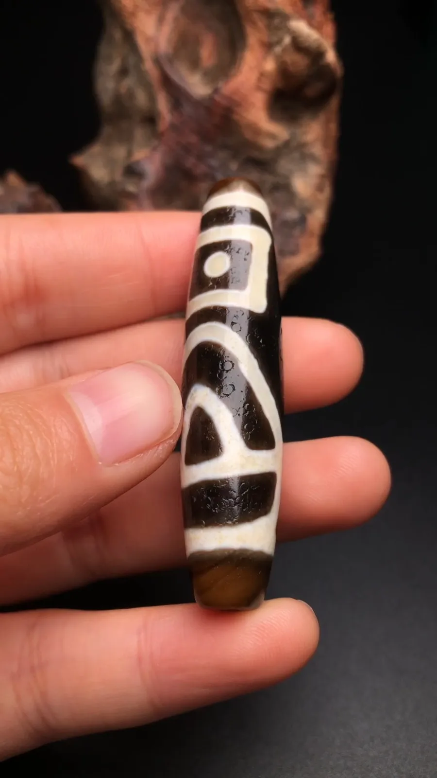 Tibetan Buddhism Agate Heaven Earth Totem Dzi Bead Amulet Necklace Pendant G186