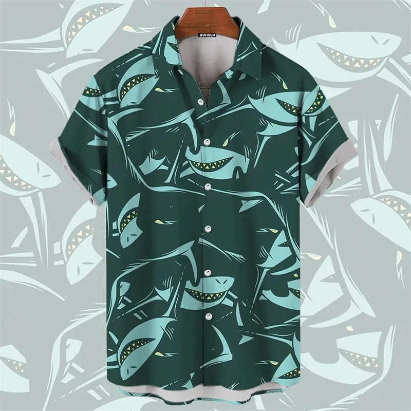 Men's shirt Hawaiian marine animal print top 2025 new summer whale pattern short sleeved top