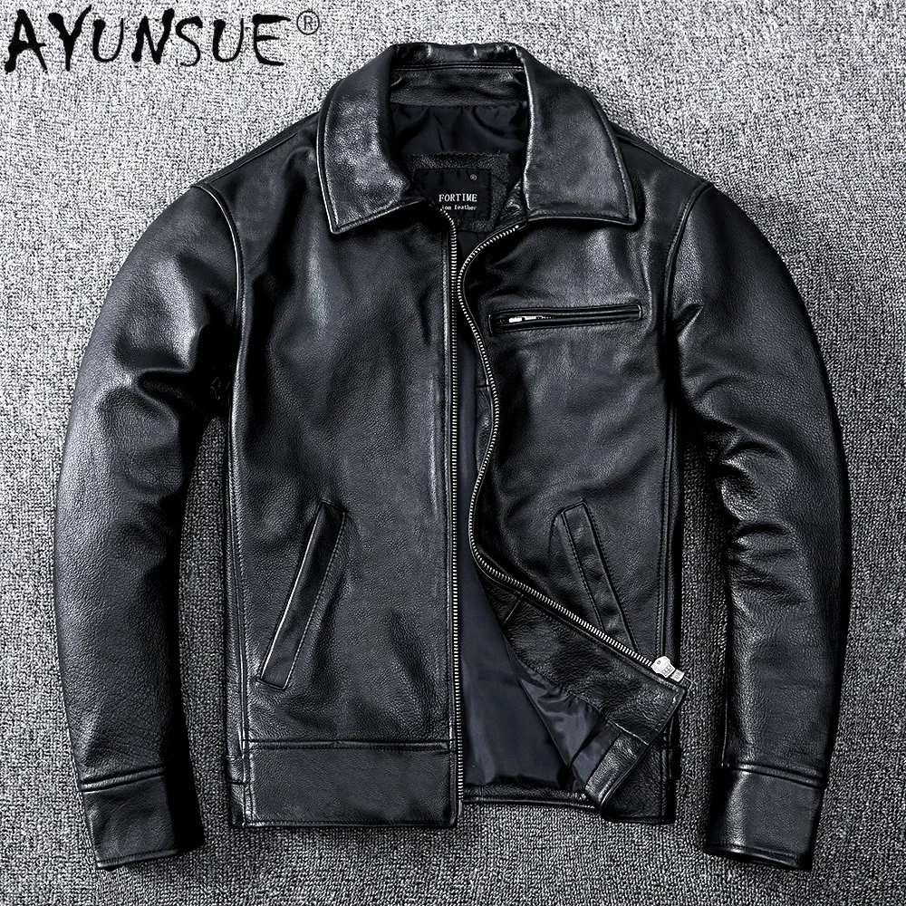 

AYUSNUE Genuine Leather Jacket Men Clothes 2020 100% Real Cow Leather Coat Man Spring Aututmn Chaqueta Cuero Hombre KJ5110