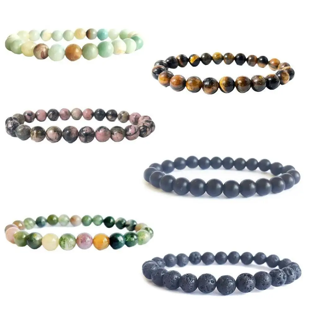 

Couple's Beaded Tiger Eye Stone Volcanic Ro White Pine Frosted Stone Bracelet Set Faionable Jewelry Accories