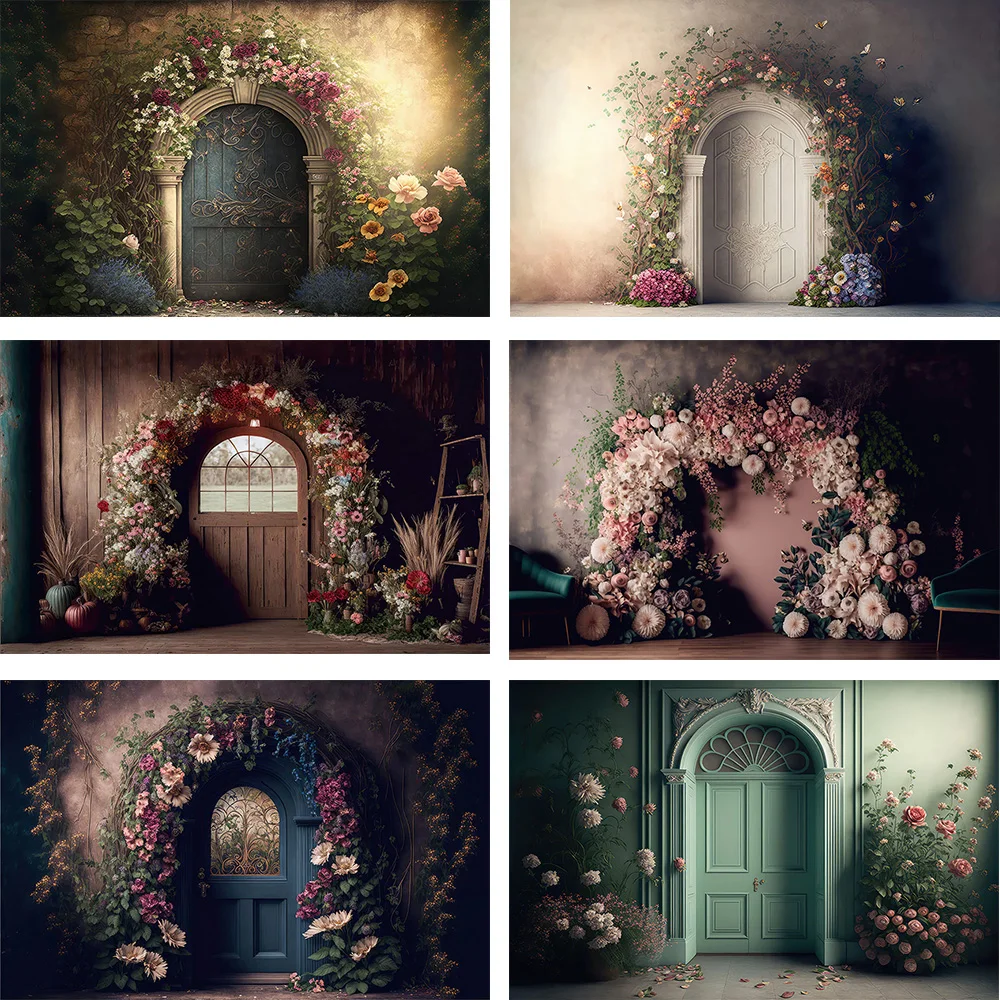 

Avezano Photography Background Vintage Oil Painting Flower Arched Door Portrait Photo Kids Birthday Party Decoration Backdrop