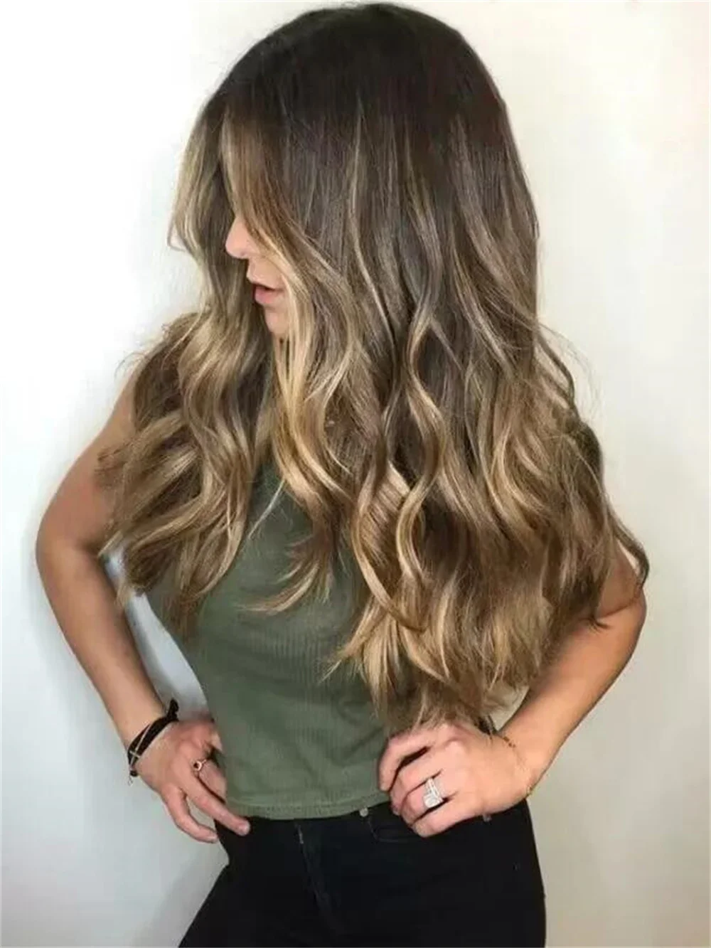 أومبير أشقر طويل 28 بوصة غلويليس 200 الكثافة موجة الدانتيل 5x5 الحرير قاعدة باروكة من شعر طبيعي للنساء BabyHair preplucked #3