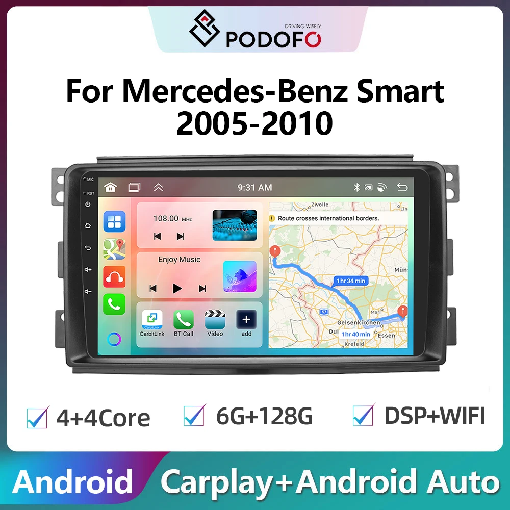 

Podofo 128G Android Carplay Car Radio For Mercedes-Benz Smart 2005-2010 Android Auto Multimedia Navigation GPS autoradio