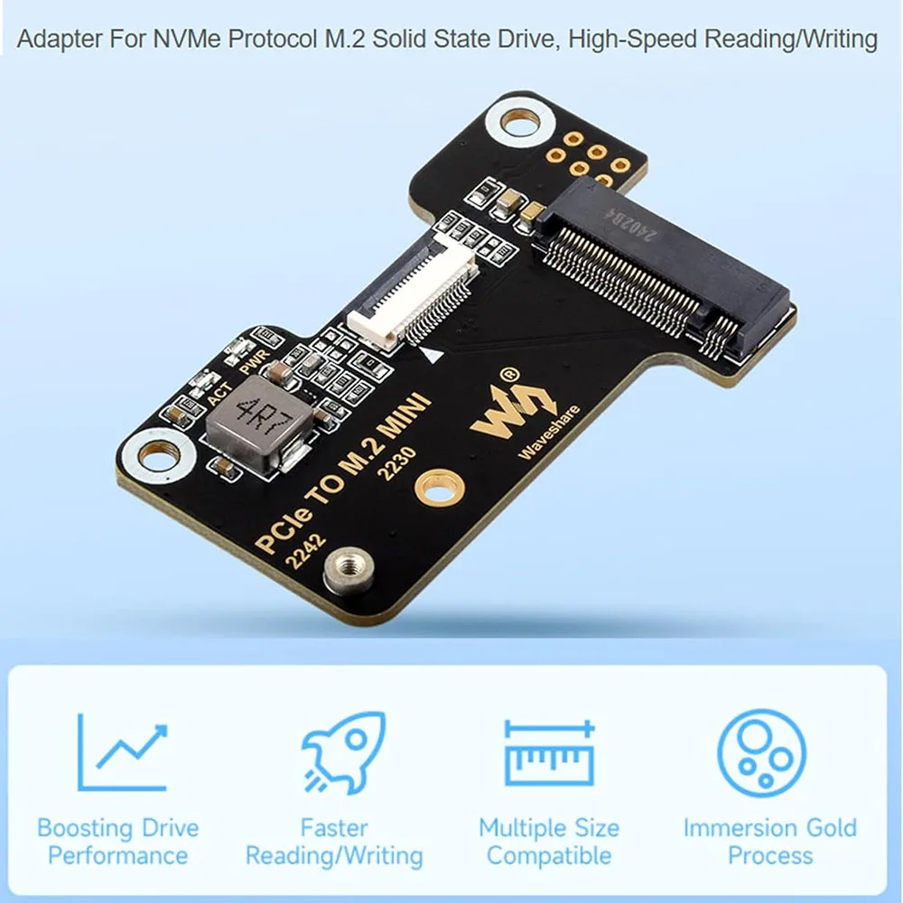 PCIe to M.2 Mini Adapter Module for Raspberry Pi 5, Support 2230/2242 M.2 SSD | Gen2 and Gen3, PI5 SSD HAT Board
