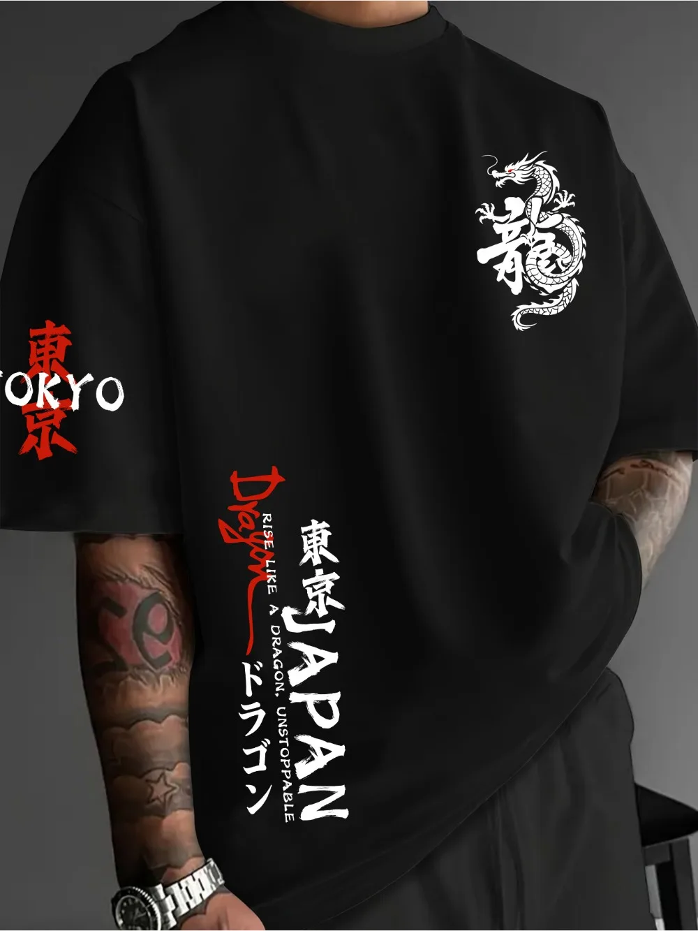 Japanischer Stil, Tokio-Drachenmuster, 3D-Druck, Sport, schnell trocknend, atmungsaktiv, Herren-T-Shirt, Outdoor, Retro, Street, Y2K, Eltern-Kind-Kleidung – Detail 2