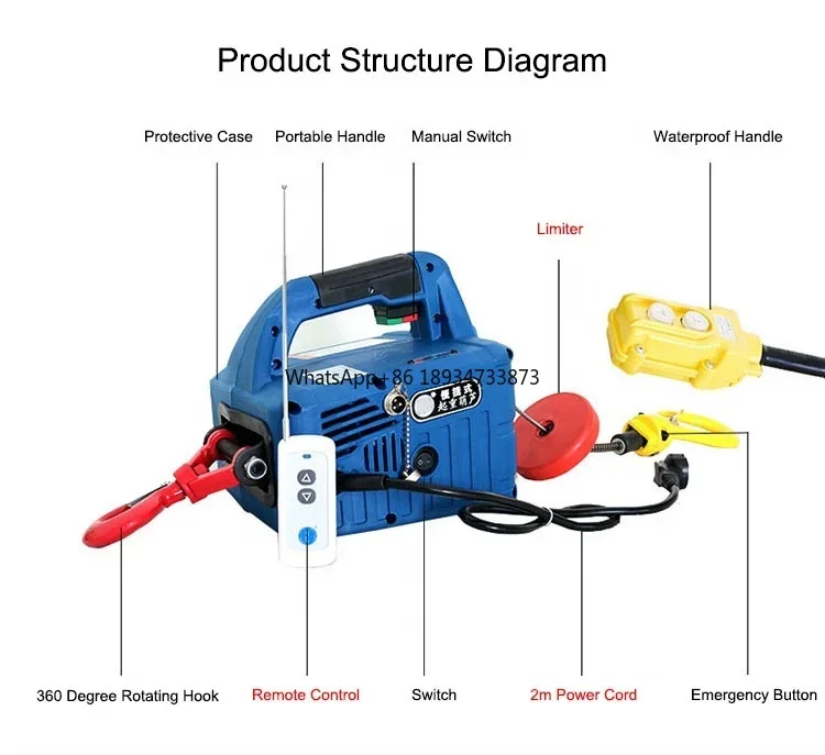 Small Portable Electric Hoist Hanging Traction Electric Hoist for Lifting Customized Cheap 220v 200kg 10 Provided Wire Rope