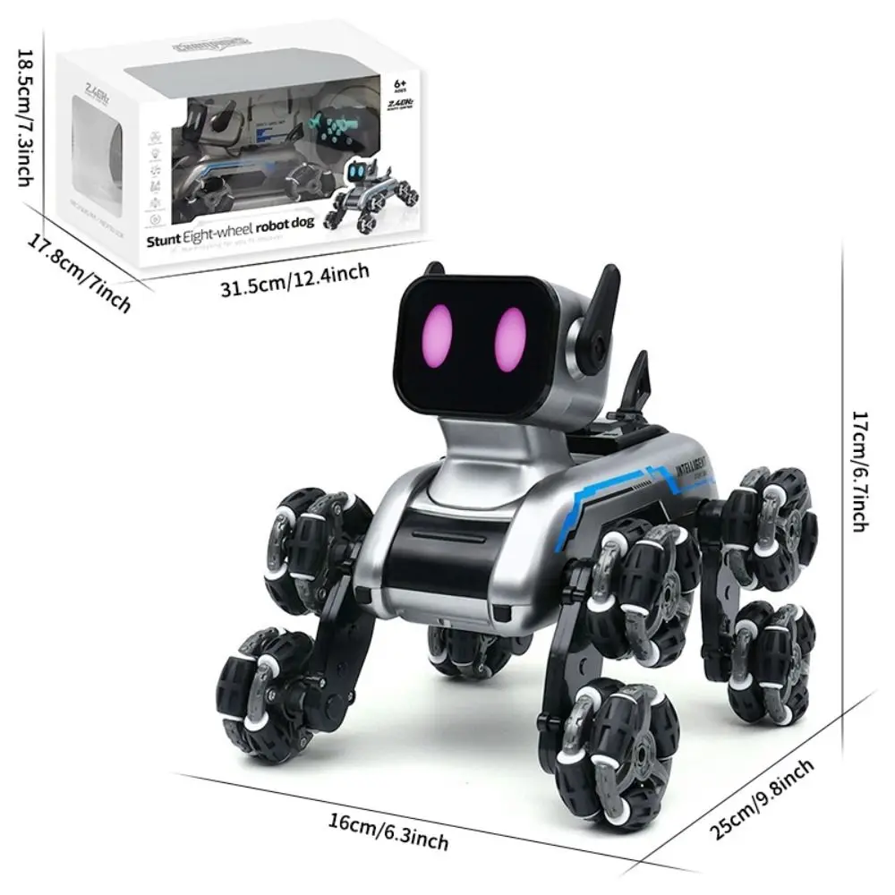 Nuevo Robot de plástico RC AI, Robot de Control remoto plateado de ocho ruedas, perro mascota de 8 ruedas, regalo para niños