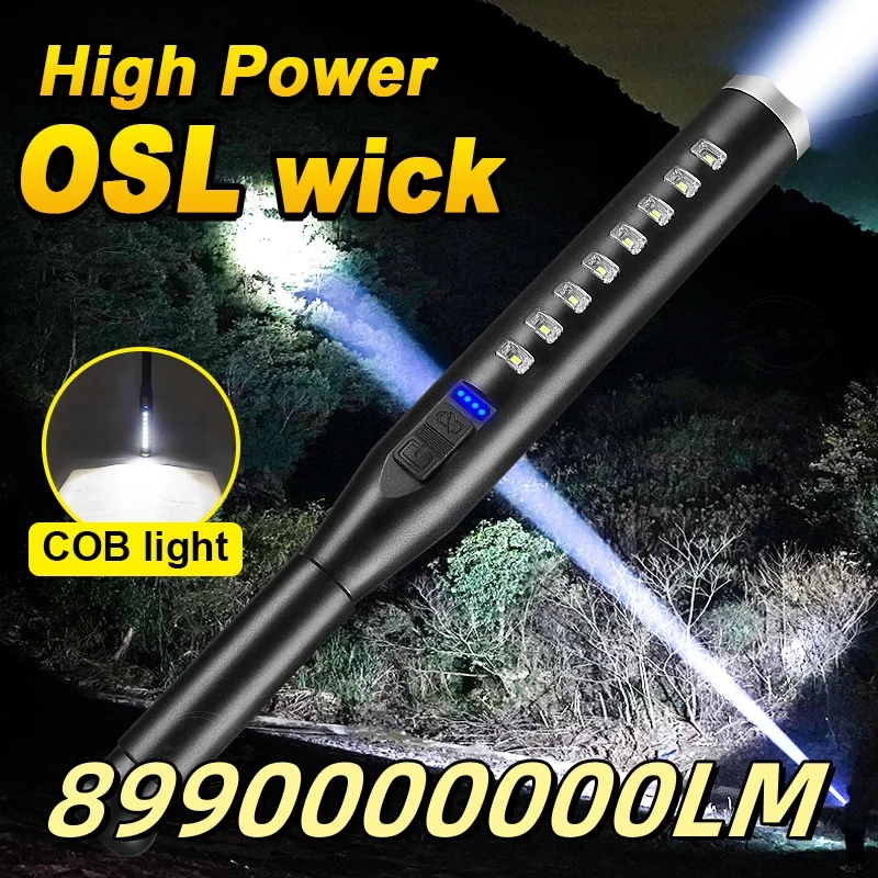 899000000LM OSL High Power Tactical Flashlight Side COB Light Rechargeable Handheld Torch Lamp Outdoor Self Defense Emergency