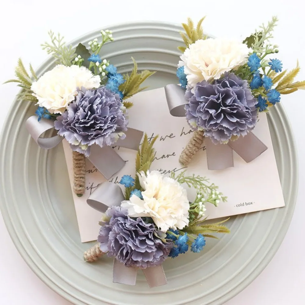 Gading Sutra Mawar Buatan Boutonniere Pria Pengantin Pria Pengiring Pengantin Pergelangan Tangan Korsase Lubang Kancing Pernikahan Aksesoris untuk Pengantin Tim