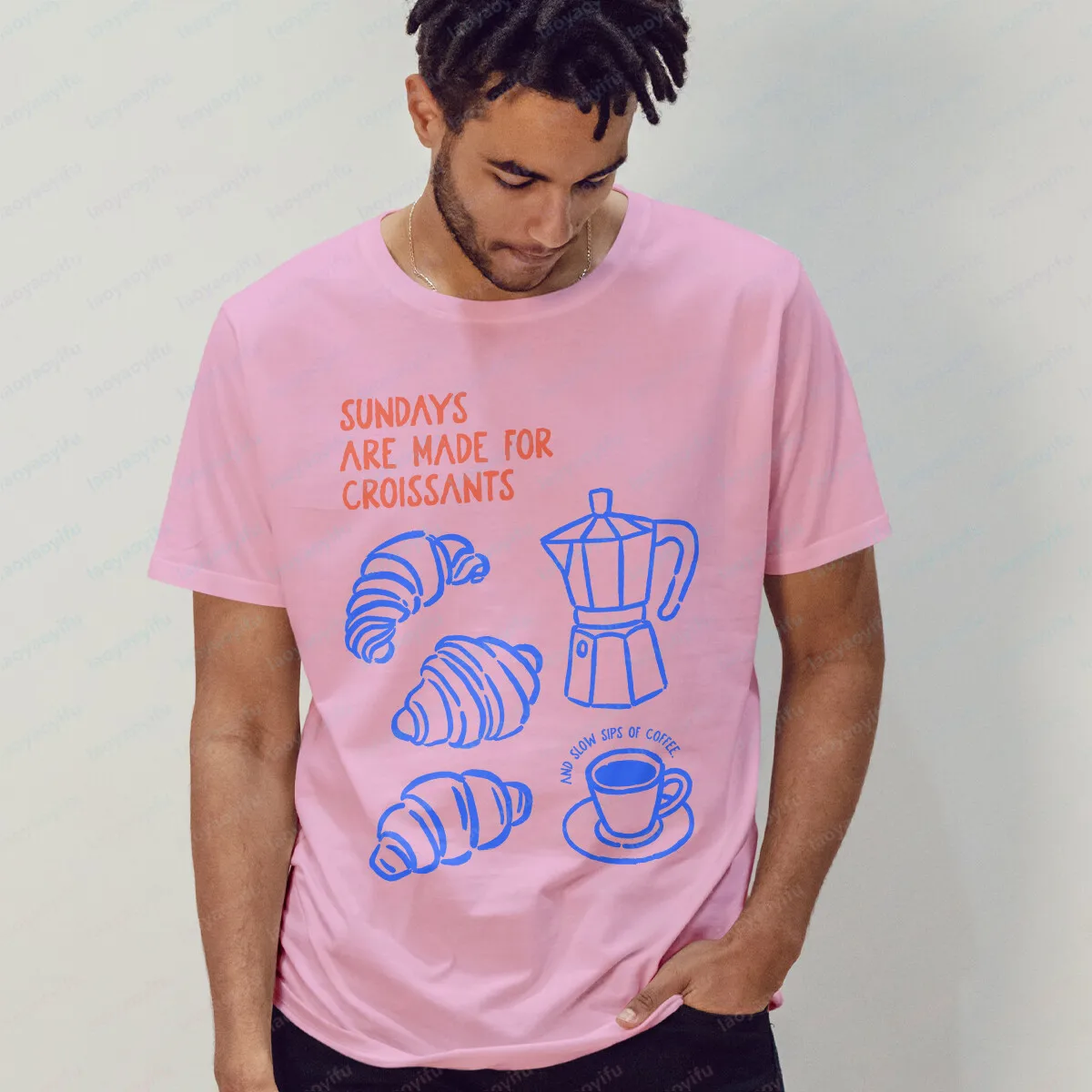 Sundays Are Made for Croissants - A Graphic T-Shirt for Men and Women Featuring The Image of Coffee Pastry