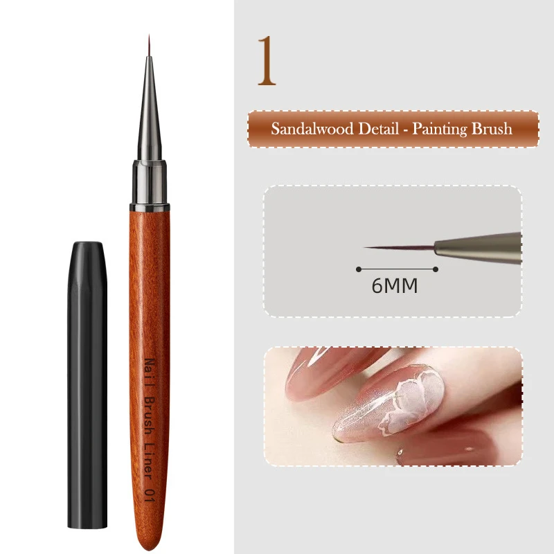 Set di pennelli per nail art con manico in legno di sandalo da 12 pezzi Pennelli di precisione per dettagli, rivestimenti, disegni a strisce di fiori NAB091