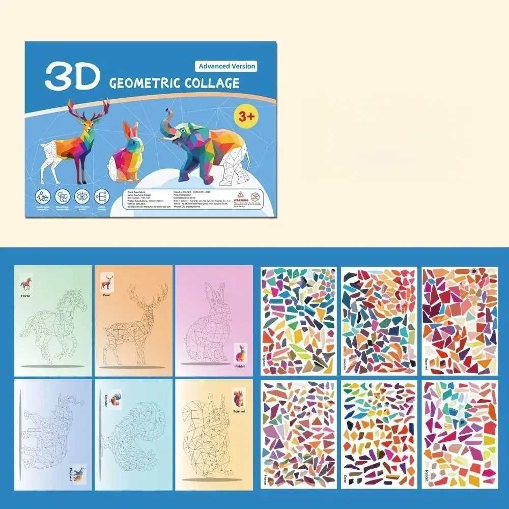 6 Patterns Handmade Stickers Animal Theme Focus Enhancement Geometric Collages Enlightenment Cognitive Stickers Learning Play