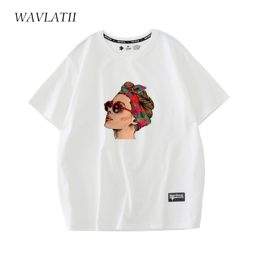 WAVLATII Women Fashion New T Shirts Lady Black Casual Cotton Short Sleeve Tees Female Summer White Printed Tops WT2222