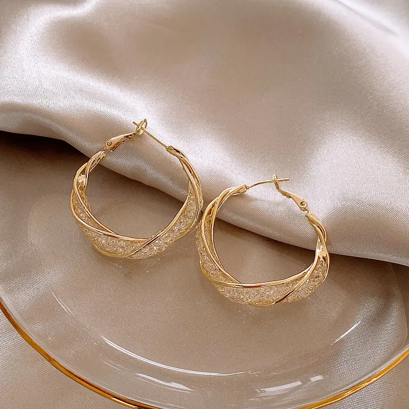 Metallgeflecht-Eingelegte Künstliche Kristall-Ohrringe in Unregelmäßiger Runder Form, Luxus-Schmuckzubehör für Damen, Trendige Party-Accessoires 2026 – Detail 10