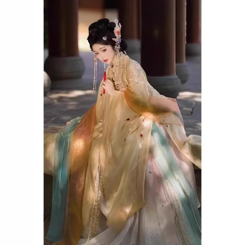 Tang Dynasty Hanfu Female Adult Tang Feng Chest-length Double-layer Large Sleeve Shirt Embroidered Spring and Autumn Style Suit