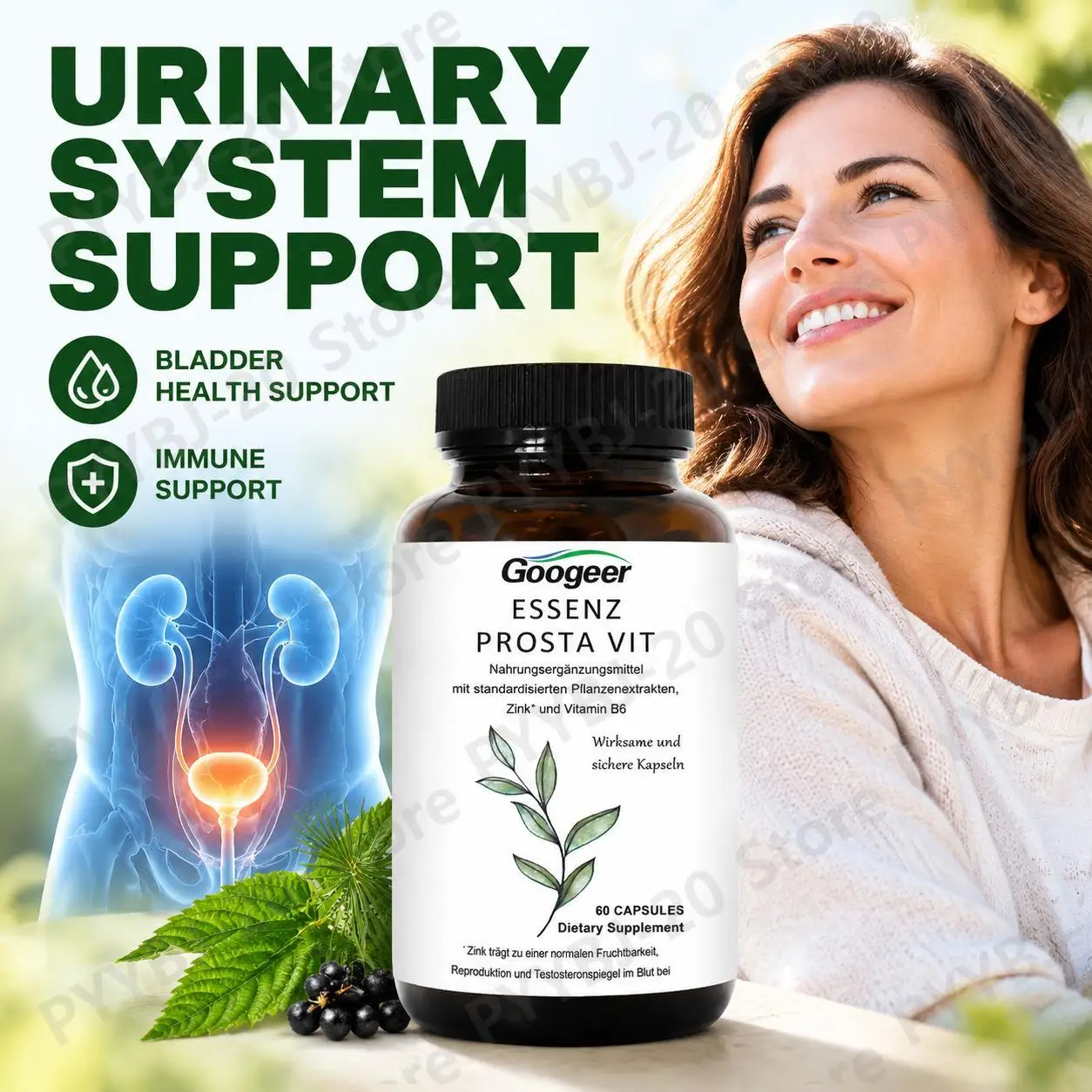 Googeer Essenz Prosta Vit Capsules with Saw Palmetto and Stinging Nettle Root Support Bladder and Immune Function 60 Capsules