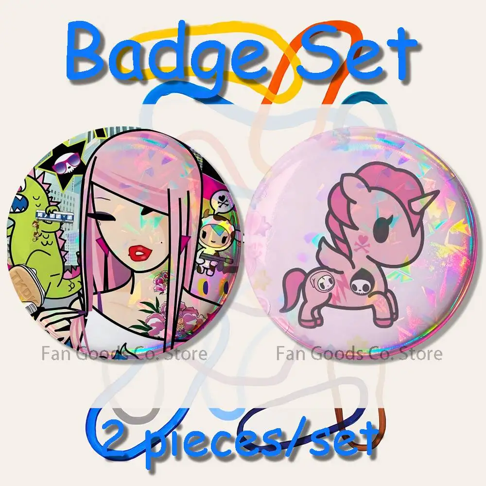 Kawaii T-Tokidoki 2-teiliges Set, Anstecknadeln, Rucksack, Kleidung, Schmuck, Accessoires, Cartoon, runde Brosche, Button-Abzeichen, Fans-Kollektion, Geschenke – Detail 9