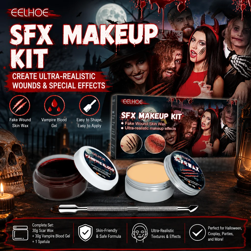 ハロウィーン用特殊メイクアップキット。偽の血、傷跡、傷跡用ワ - Body Paint Sfx のレビューと価格