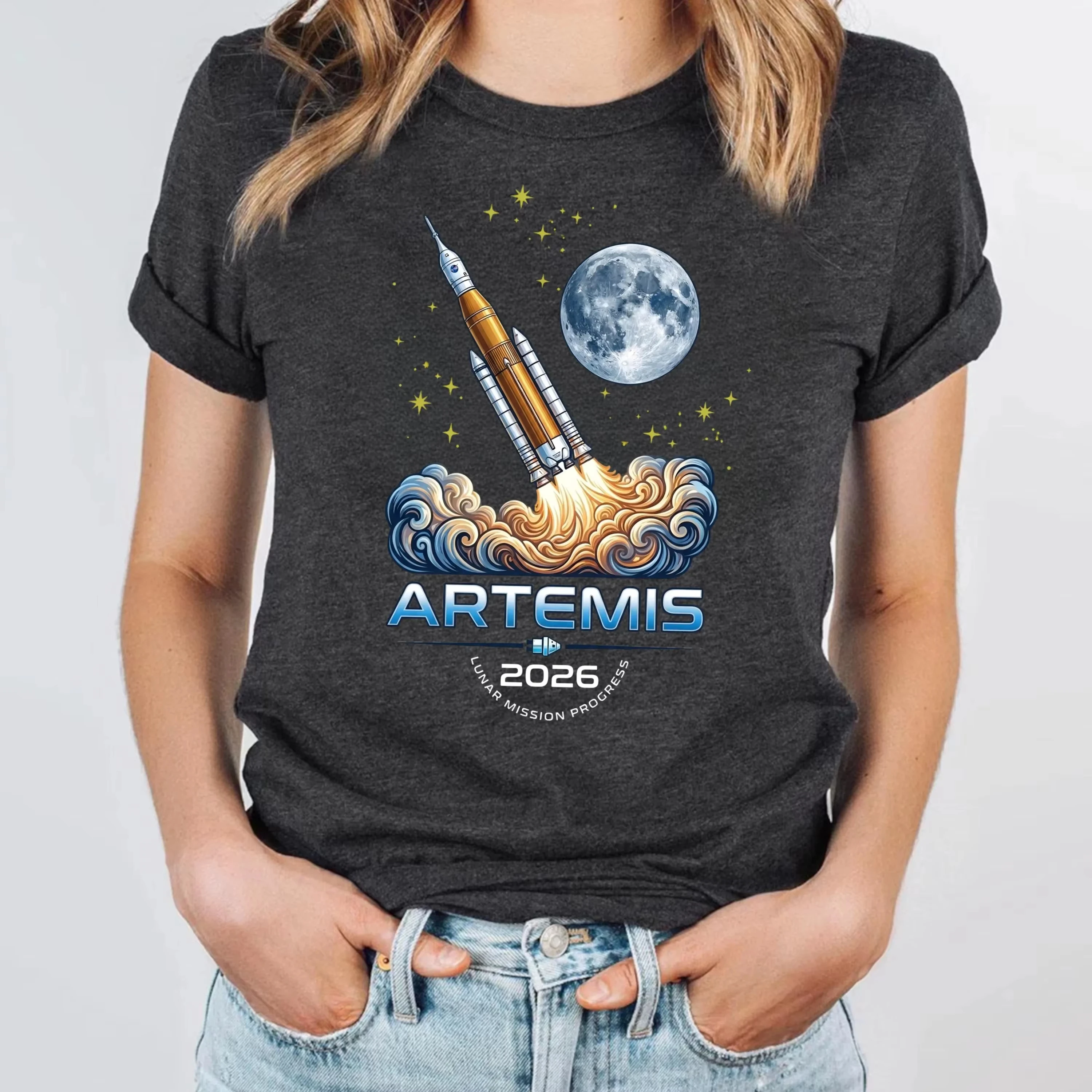 Artemis II 2026 Rocket Launch T-Shirt Men Women Summer Cotton Clothing Fashion Round Neck Short Sleeved Top Streetwear Unisex