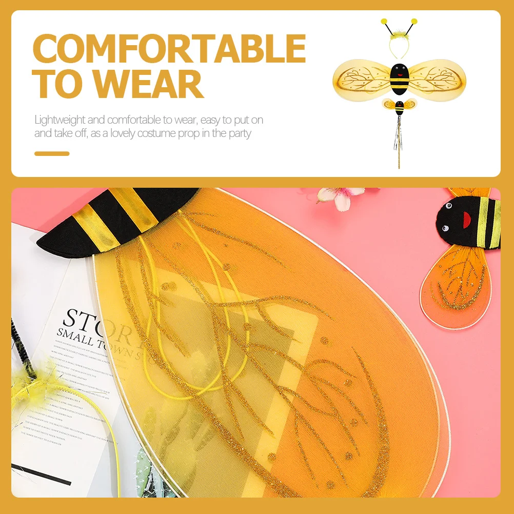 Ensemble d'accessoires de Costume d'abeille pour enfants, 2 ensembles, ailes en plastique légères, bandeau, Cape, vêtements de spectacle, fournitures de fête, décor, cadeau de noël