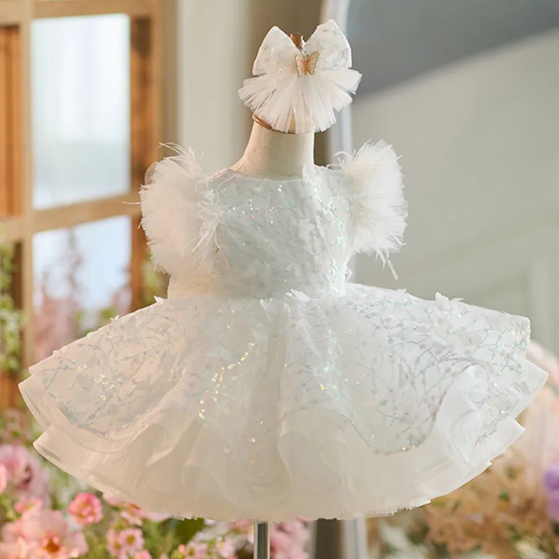 Girls' sequined butterfly princess dress New fashionable feather puffy dress noble and elegant carnival birthday party dress