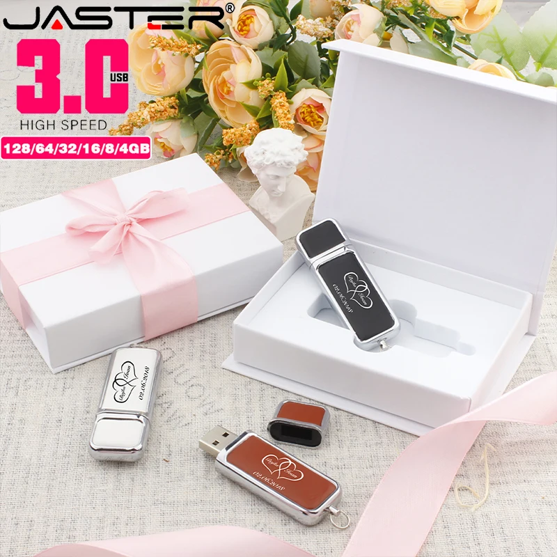 

High Speed Leather USB 3.0 Flash Drive 128GB Free Custom Logo Memory Stick 64GB White Creative Birthday Gift Box Pen Drive 32GB