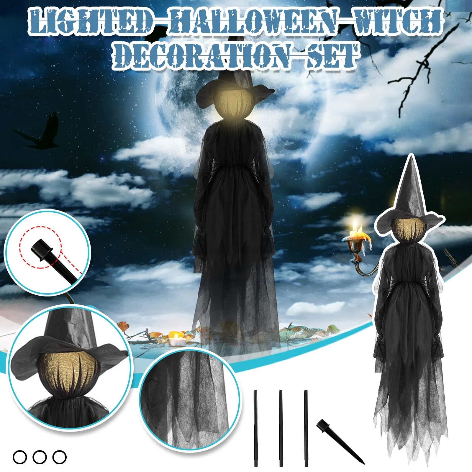 2024 New House Accessories Halloween Voice Control Induction Luminous People Holding Hands Witch Halloween DecoraçãO хеллоуин