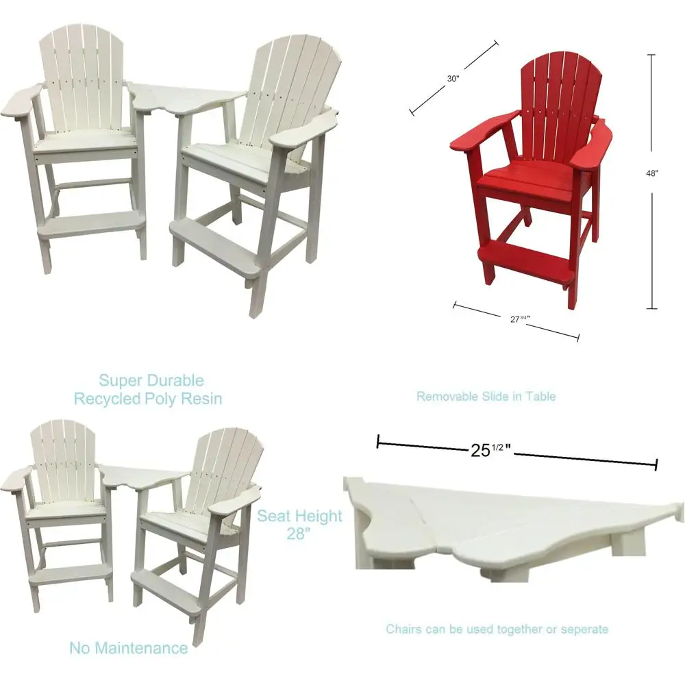 

Eco-Friendly Recycled Poly Resin Balcony Chair with Adirondack Style and Removable Side Table