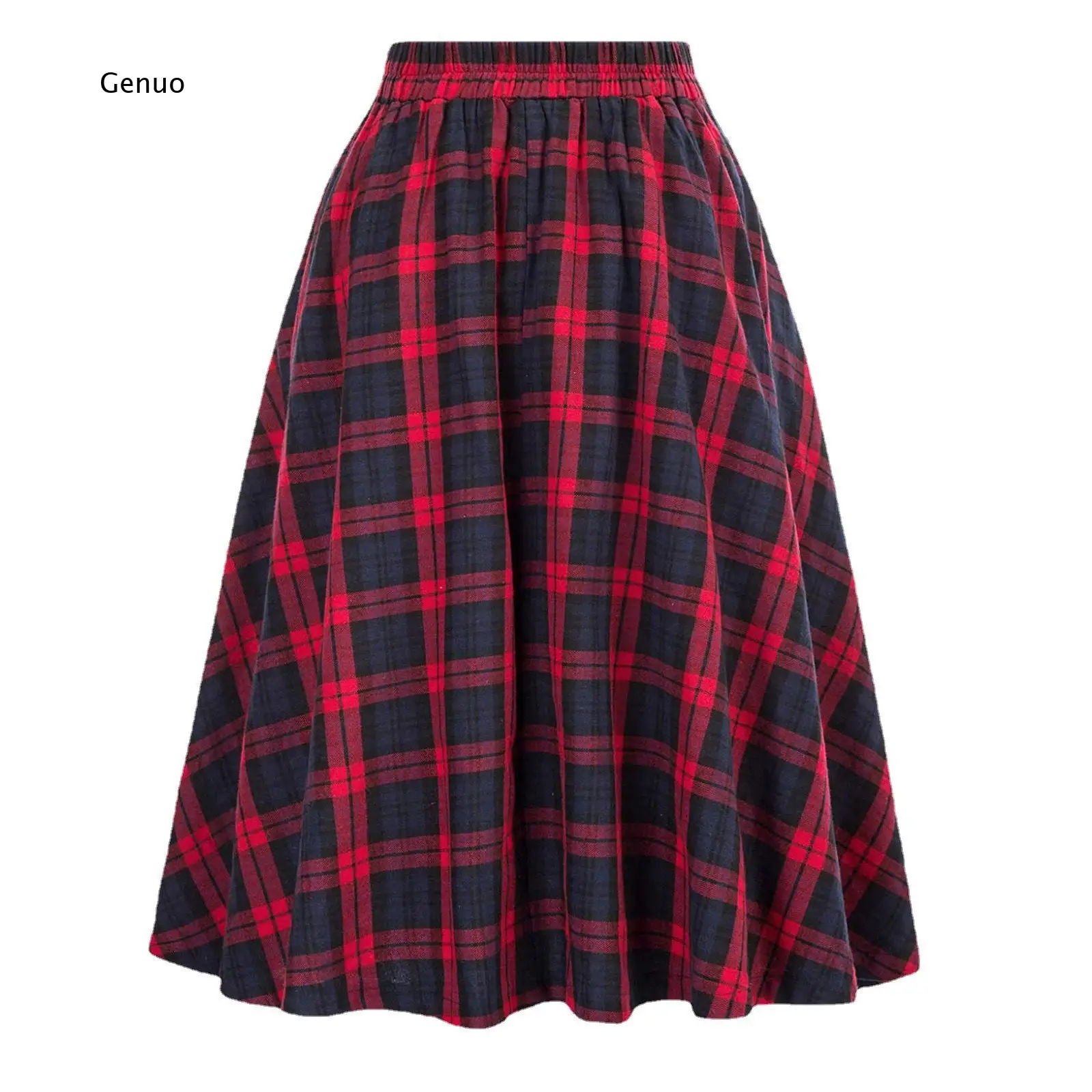 2026 Women High Waist Plaid Maxi Skirt Elastic Waist A Line Swing Long Skirt Autumn Winter Daily Wear