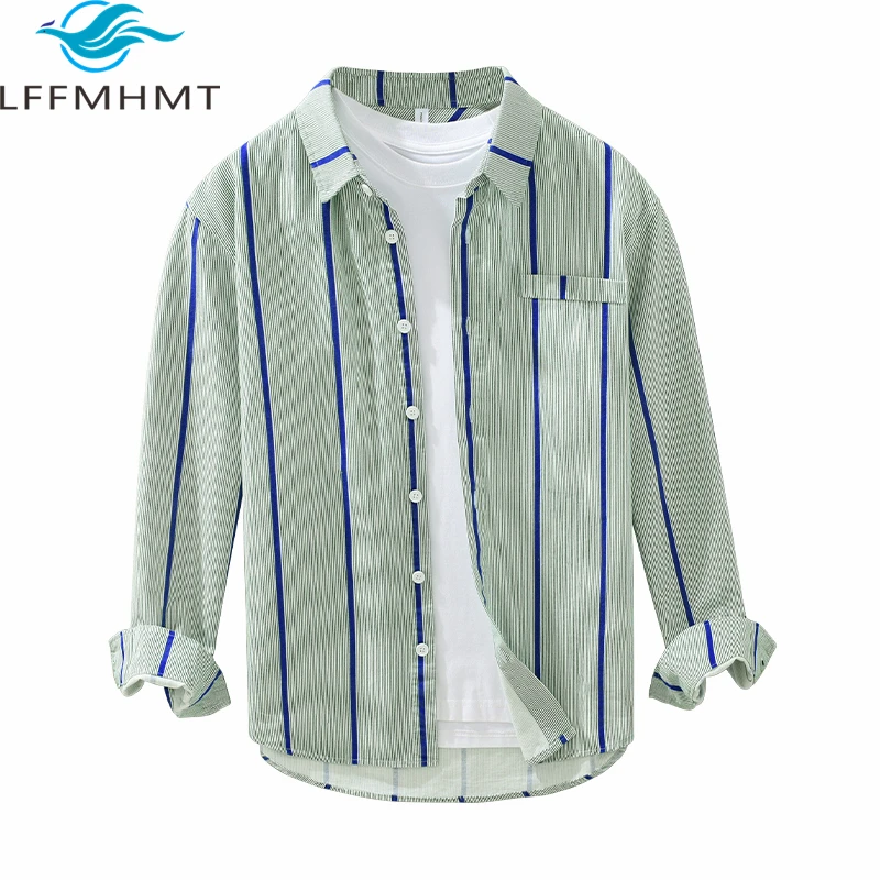 

100% Cotton Classical Striped Shirt Men's Spring Fall Fashion high Quality Long Sleeve Comfortable Soft Lapel Casual Loose Tops