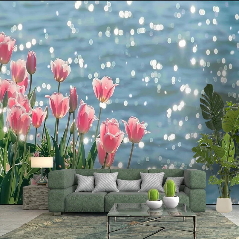 1PC Tulip Flower Water Bokeh Light Print Backdrop Banner, Bedroom Living Room Photo Background, Polyester, Home Decor, Wall Art