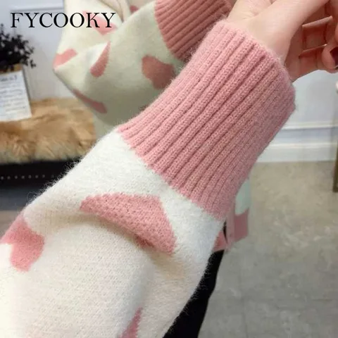 Женский вязаный кардиган FYCOOKY розового цвета
