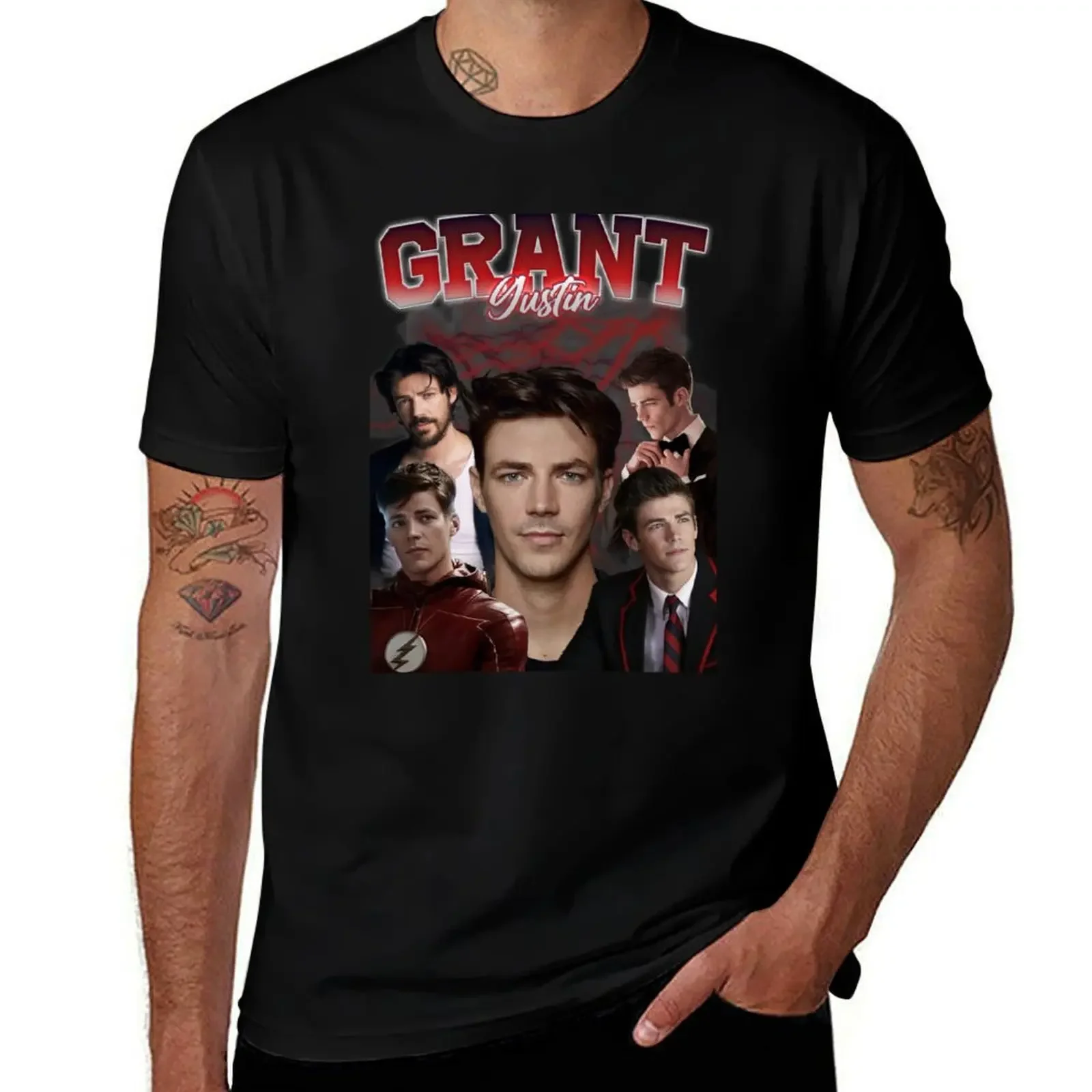 

Grant Gustin Retro Style T-Shirt plus sizes blanks summer shirt blue archive mens vintage t shirts